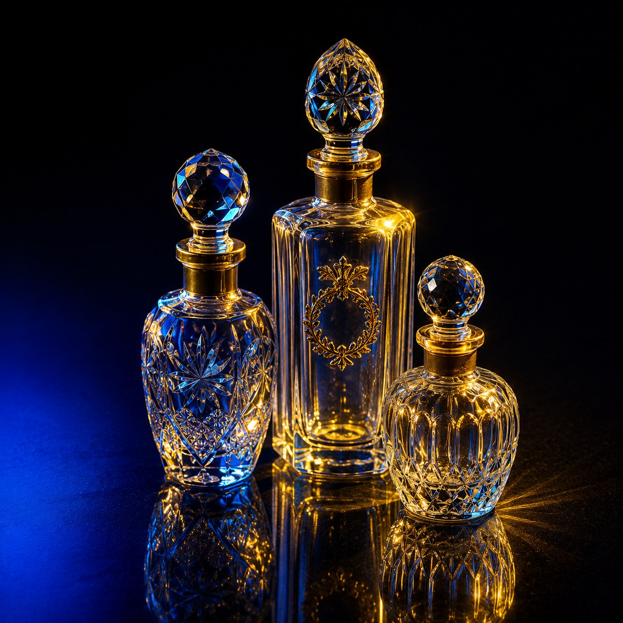 Antique Glass Perfume Bottle Set — Vintage Vanity Collectibles | Looky Looky